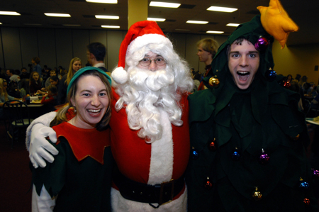 Union students (from left) Kasey Cobb, Chris Deming and Carson Turner were a popular attraction at the Carl Perkins Christmas Special. - Photo by Morris Abernathy