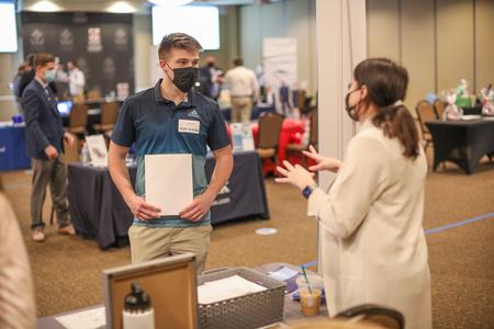 Matt Schultz, business major, participates in the Career Fair. - Photo by Kristi McMurry Woody