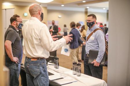 Company representatives fill the Grant Center to talk to students during the Career Fair. - Photo by Kristi McMurry Woody