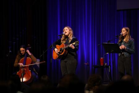 Natalie Schlabs performs as the opener for a Barefoots Joe concert held in the chapel. - Photo by Kristi McMurry Woody