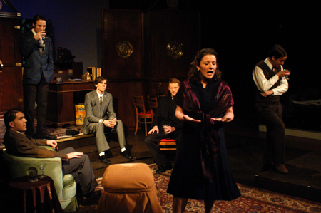 Senior Ashley Mitchell played the part of Joy Gresham in the theatre's production of <i>Shadowlands</i>. Also pictured are (left to right), Jeremy Parker, Kyle Rains, Josh Wilkinson, Jared New, and Nic Pfost. - Photo by Morris Abernathy