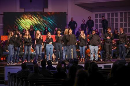 The music department's gospel singers group performs during Night of Worship. - Photo by Kristi McMurry Woody