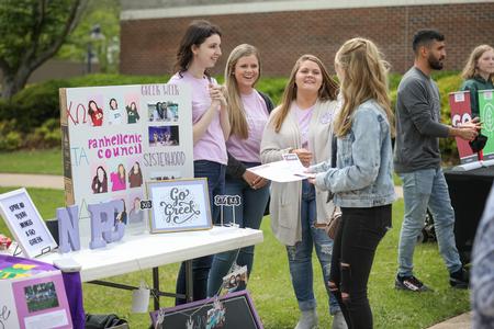 Members of the Panhellenic Council chat with students during Accepted Student Day. - Photo by Kristi McMurry Woody