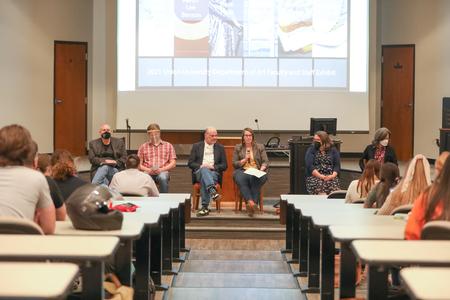 Art faculty discuss their work exhibited in the Union Art Gallery. - Photo by Kristi McMurry Woody