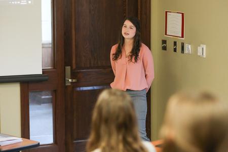 Elyssa Smith, zoology major, gives her final research presentation during the Scholarship Symposium. - Photo by Kristi McMurry Woody