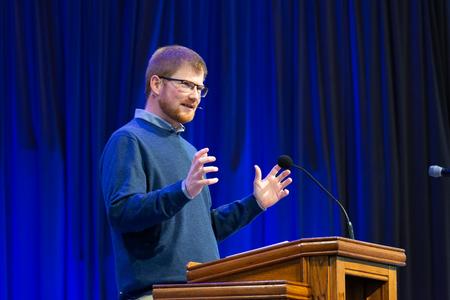 Joe Ball, director for discipleship and ministry, speaks in chapel. - Photo by Naomi Mengel
