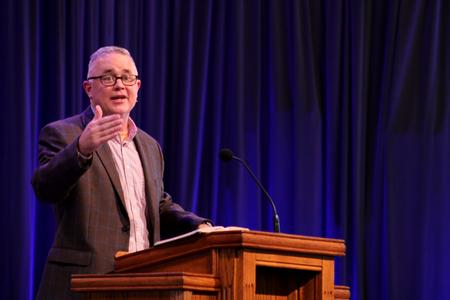 Todd Brady, vice president for university ministries, speaks in chapel. - Photo by Abigail Aspinwall