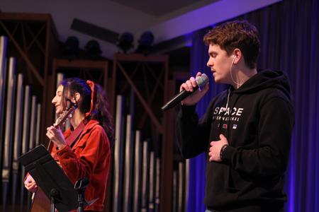 Students lead music in chapel. - Photo by Abigail Aspinwall