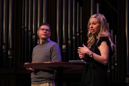 Brandt and Jill Waggoner speak in chapel during the Family Life Series. - Photo by Abigail Aspinwall
