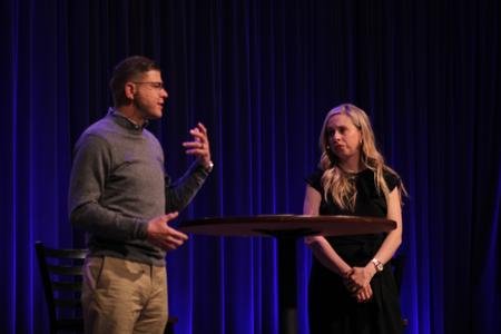 Brandt and Jill Waggoner speak in chapel during the Family Life Series. - Photo by Abigail Aspinwall