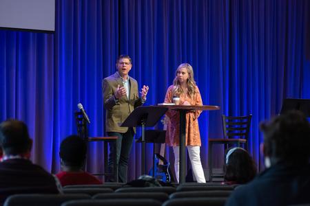 Brandt and Jill Waggoner speak in chapel during the Family Life Series. - Photo by Naomi Mengel