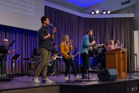 Student lead music in chapel. - Photo by Naomi Mengel