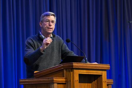 Scott B. Key, vice president for Academic Initiatives at the C.S. Lewis Study Center, speaks in chapel. - Photo by Naomi Mengel