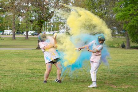 Students enjoy playing with color powder during SAC's Backyard Bash week. - Photo by Naomi Mengel