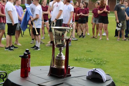 The Union Cup sits on the table before the Res Life Field Day event, where it will be presented to the winning building. - Photo by Abigail Aspinwall