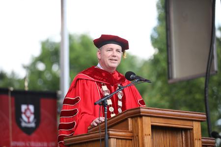 Dub Oliver, president of the university, welcomes graduates and guests to spring commencement. - Photo by Kristi McMurry Woody
