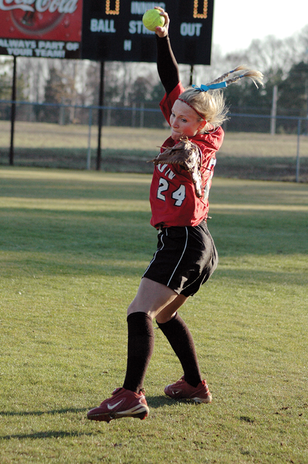 Pitcher Mary Kosco warms up prior to one of her starts. - Photo by Amanda Herron