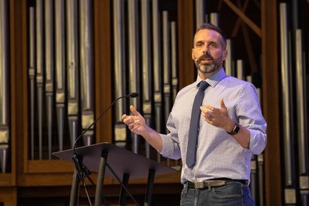 Justin Perry speaks in chapel during Faith in Practice Week. - Photo by Abigail Aspinwall