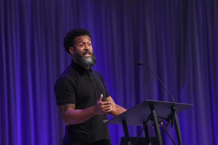 Derrick DeLain, lead pastor of Proclamation Church in Nashville, Tennessee, speaks in chapel during Global Focus Week. - Photo by Kristi McMurry Woody