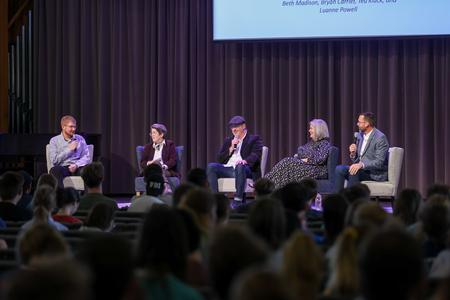 Joe Ball leads a panel about the local church during chapel. - Photo by Kristi McMurry Woody