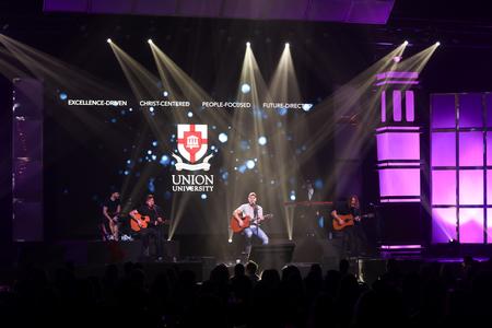 Jeremy Camp talks to the audience during the 23rd Annual Scholarship Banquet. - Photo by Kristi McMurry Woody