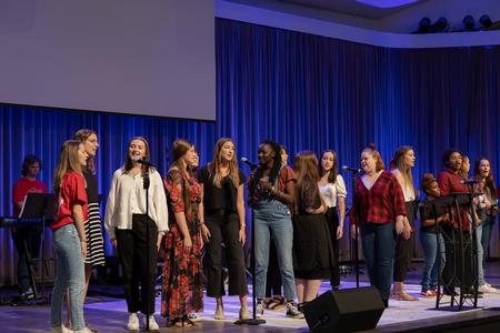 Union's gospel choir leads music during chapel. - Photo by Cade Smith