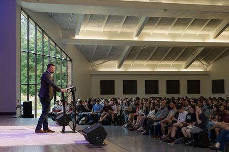 Douglas Renfro, pastor of discipleship at First Baptist Church Jackson, speaks in chapel. - Photo by Cade Smith