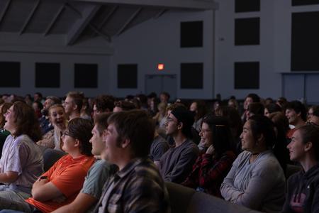 Students enjoy the Blank Slate Improv show in the chapel. - Photo by Cade Smith
