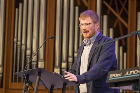 Joe Ball, director for discipleship and ministry, speaks in chapel. - Photo by Abigail Aspinwall