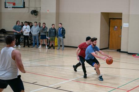 Students compete in 3-on-3 intramural basketball during J-term. - Photo by Kristi McMurry Woody