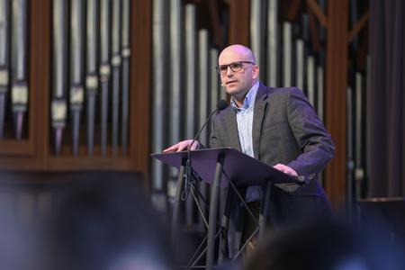 Jamie Mosley, pastor of Redeemer Church in Hendersonville, Tenn., speaks in chapel. - Photo by Kristi McMurry Woody