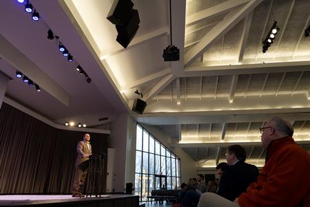 Justin Wainscott speaks in Founders Day chapel. - Photo by Cade Smith