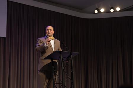 Justin Wainscott speaks in Founders Day chapel. - Photo by Cade Smith