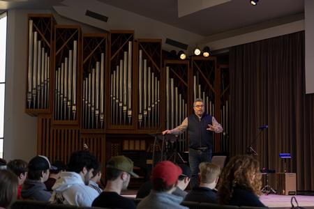 Dean Inserra, lead pastor of City Church in Tallahassee, Fla., speaks on Luke 18 in chapel.  - Photo by Cade Smith