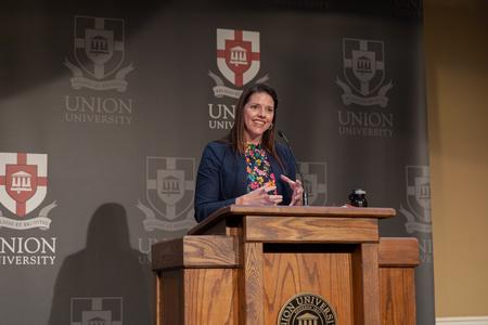 Jessica Hooten Wilson, Louise Cowan Scholar in Residence at the University of Dallas classical education and humanities graduate program, spoke at Union University’s annual Scholar-in-Residence Lecture Series. - Photo by Cade Smith