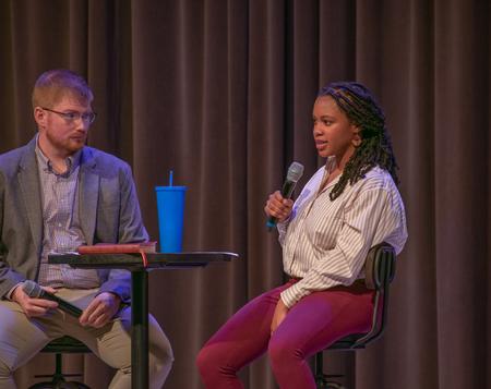 Joe Ball, director for discipleship and ministry, and Katrina Bazzoli, women's resident director, speak at Union University chapel services. - Photo by Faith Orr