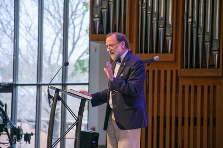 Hal Poe, Charles Colson university professor of faith & culture, delivers a sermon from 1 John 2:28-3:24 in a Word Series Chapel. - Photo by Faith Orr