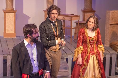Caleb Atkins, Jackson Bradshaw, and Tara Forehand perform in the theatre's production of "The Count of Monte Cristo." - Photo by Abigail Aspinwall
