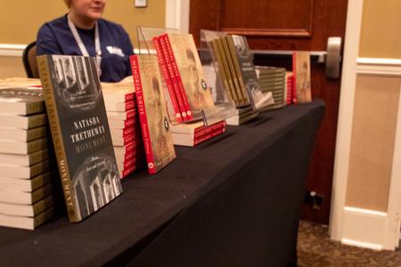 The book display at the Department of English's Annual Reading Series featuring Natasha Trethewey, Pulitzer Prize Winner and Poet Laureate of Mississippi. - Photo by Lyla Dietz