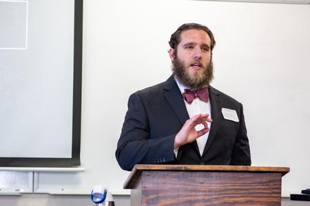 Steven Errico shares his senior presentation for the School of Theology and Missions, "The Epic of Gog and Magog: An Exegetical and Historical Study of John's Use of Ezekiel 38–39 in Revelation 19–20," during the Scholarship Symposium. - Photo by Lyla Dietz