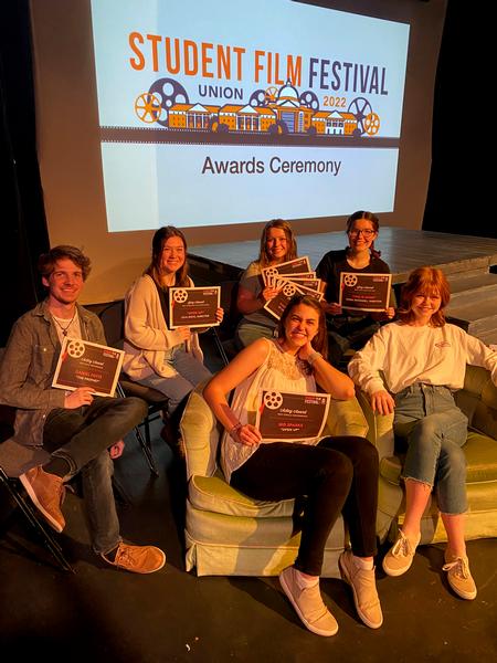 Student award winners from the 2022 Union Student Film Festival: Daniel Potts, Lyla Dietz, Isabella Gray, Kathryn Pinkston, Mo Sparks, and Sullivan Hogan. - Photo by Cam Tracy