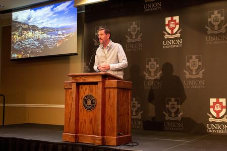 Paul Chitwood, president of the IMB, speaks at the annual W.D. Powell Lecture Series, an event co-sponsored by Union's School of Theology and Missions and the International Mission Board. - Photo by Lyla Dietz