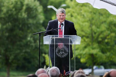 Tom McAfee, a 1994 Union graduate and president of Hallmark Systems Inc, spoke during Union's groundbreaking ceremony for a 40,000-square-foot academic building on the Great Lawn that will house the McAfee School of Business and the departments of computer science and engineering. - Photo by Suzanne Rhodes