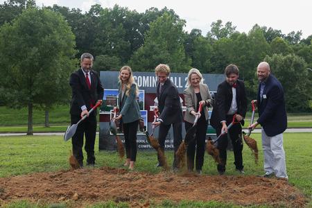 Union students and faculty help break ground on a 40,000-square-foot academic building on the Great Lawn that will house the McAfee School of Business and the departments of computer science and engineering. - Photo by Suzanne Rhodes