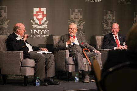Hyran Barefoot, David Dockery and Bob Agee participate in a special panel discussion at the Legacy Luncheon, part of Union’s bicentennial kick-off celebration. - Photo by Suzanne Rhodes