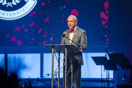 President Oliver welcomes guests to Union's bicentennial celebration program. - Photo by Kristi McMurry Woody