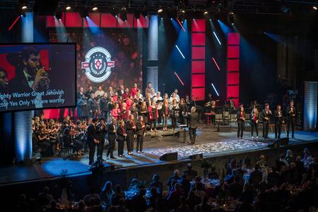 Union students, faculty and alumni gather together for a special Voices of Proclamation reunion performance during Union's bicentennial celebration program. - Photo by Kristi McMurry Woody