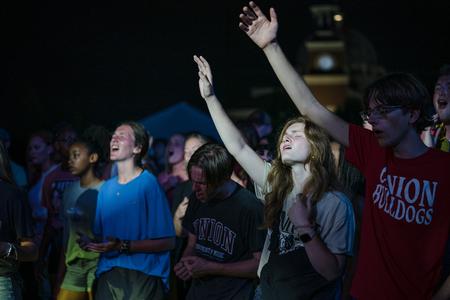 Students worship as David Crowder performs a special concert at Union University, as part of Union's bicentennial kick-off celebration. - Photo by Kristi McMurry Woody