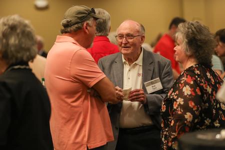 Alumnus Bob Agee catches up with some Union friends at the Faculty and Staff Reception during Union's bicentennial kick-off celebration. - Photo by Suzanne Rhodes