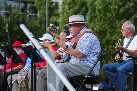 Alumnus Edmond Cepparulo plays bass guitar in the Stage Band Reunion Performance during Union's bicentennial kick-off celebration. - Photo by Suzanne Rhodes